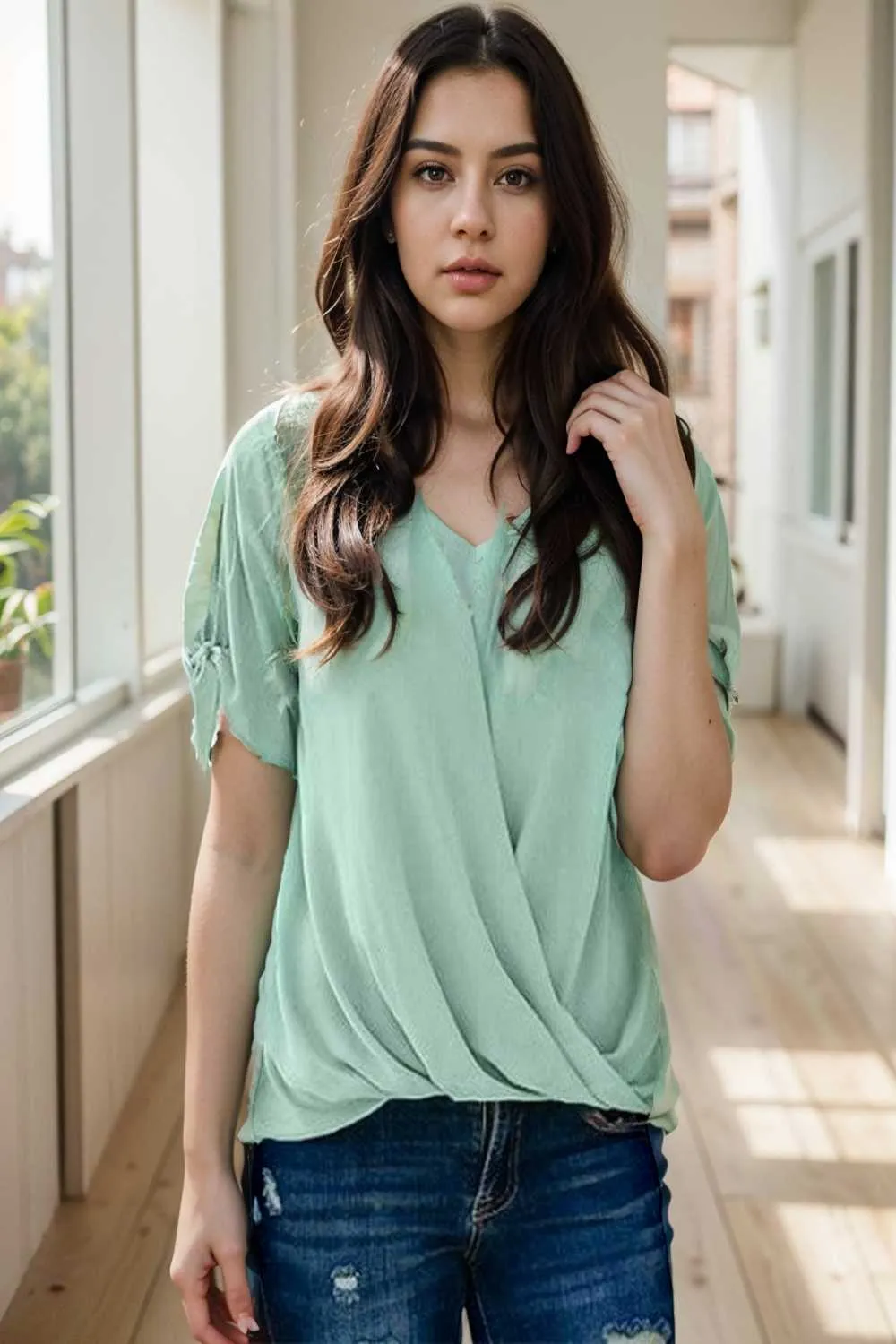 women s blouses loose solid belted long sleeve blouse