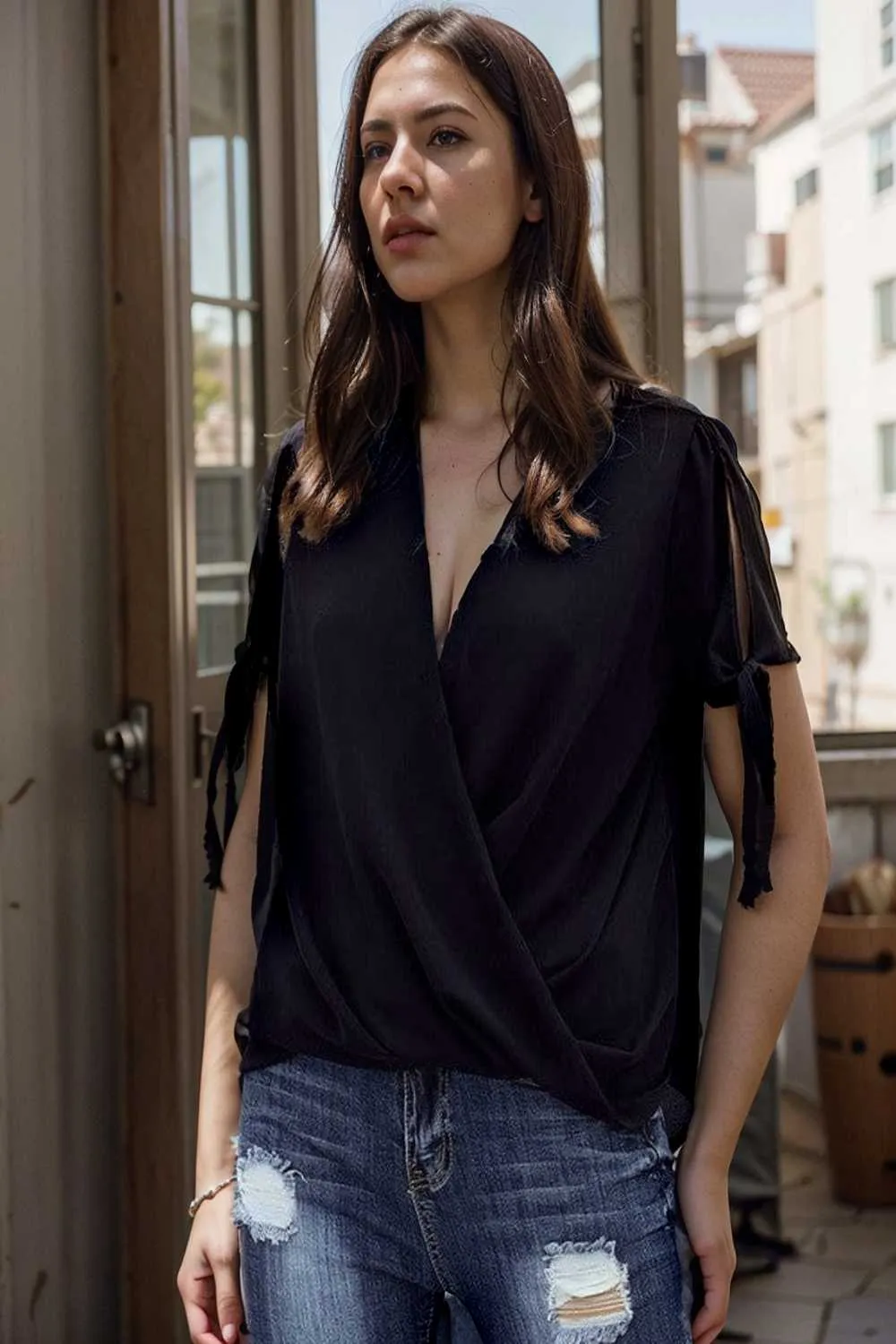 women s blouses loose solid belted long sleeve blouse