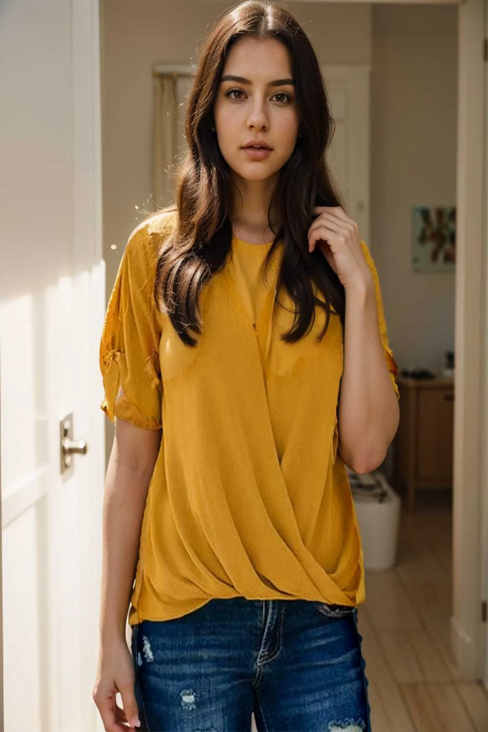 women s blouses loose solid belted long sleeve blouse