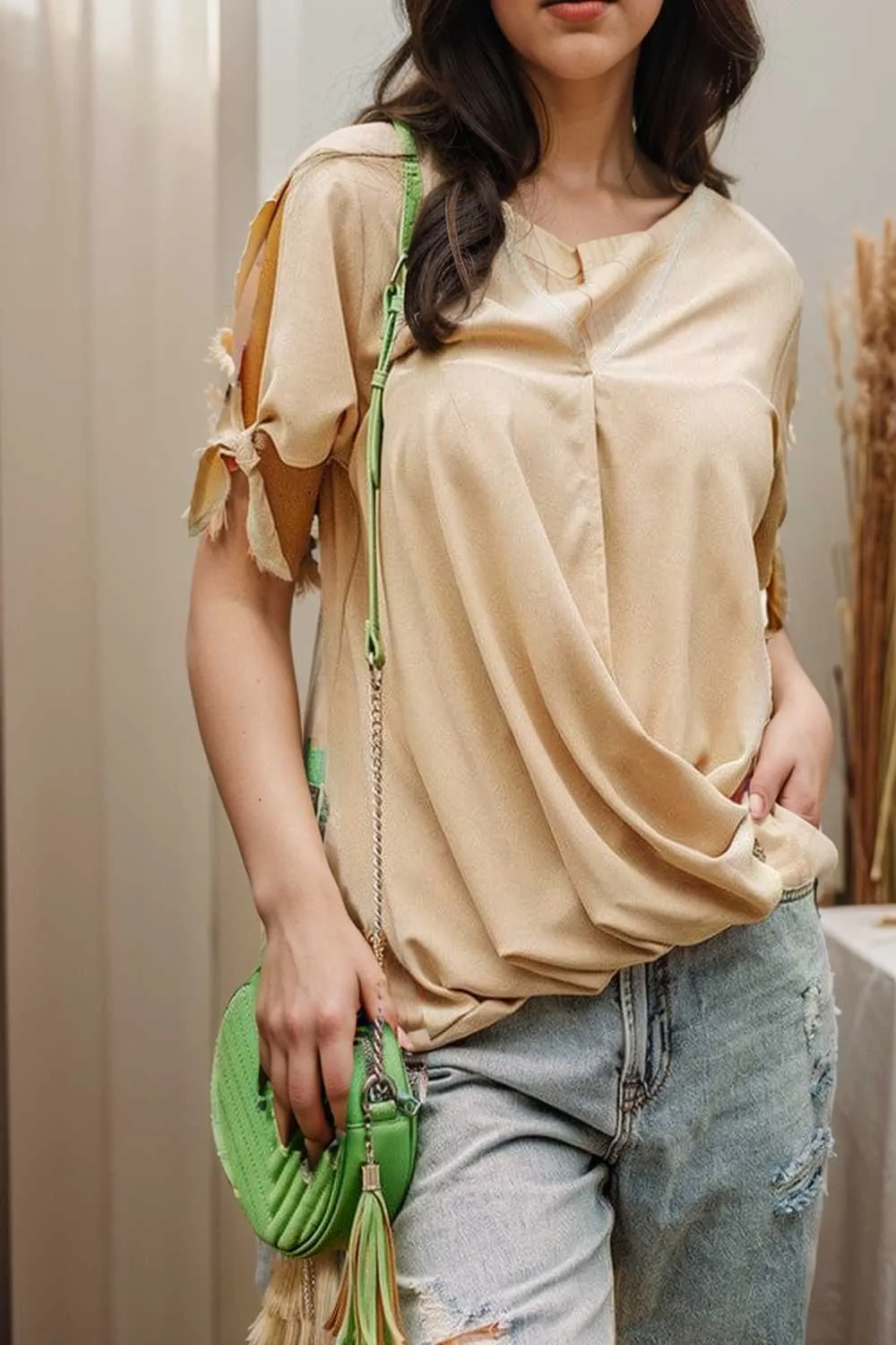 women s blouses loose solid belted long sleeve blouse