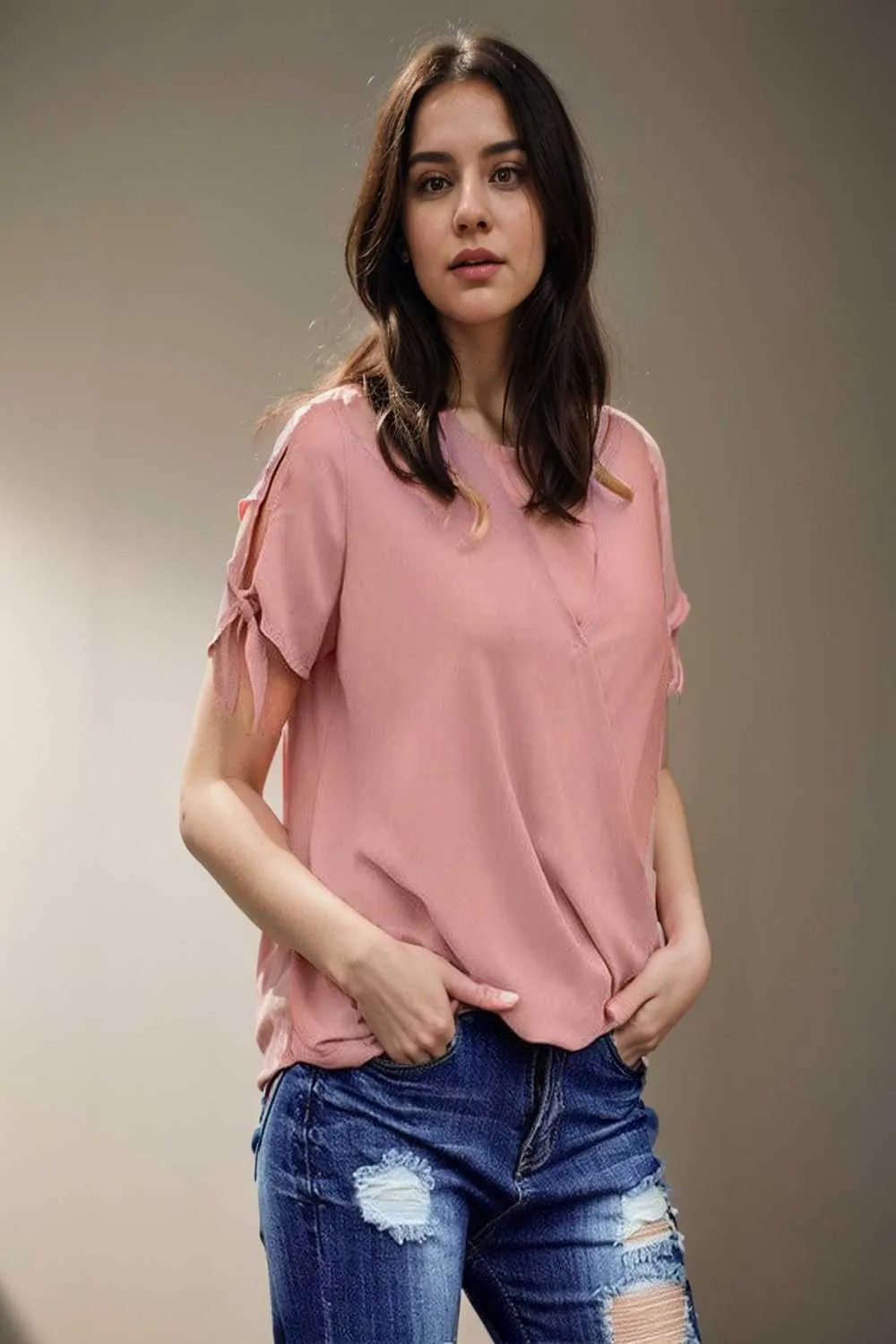 women s blouses loose solid belted long sleeve blouse