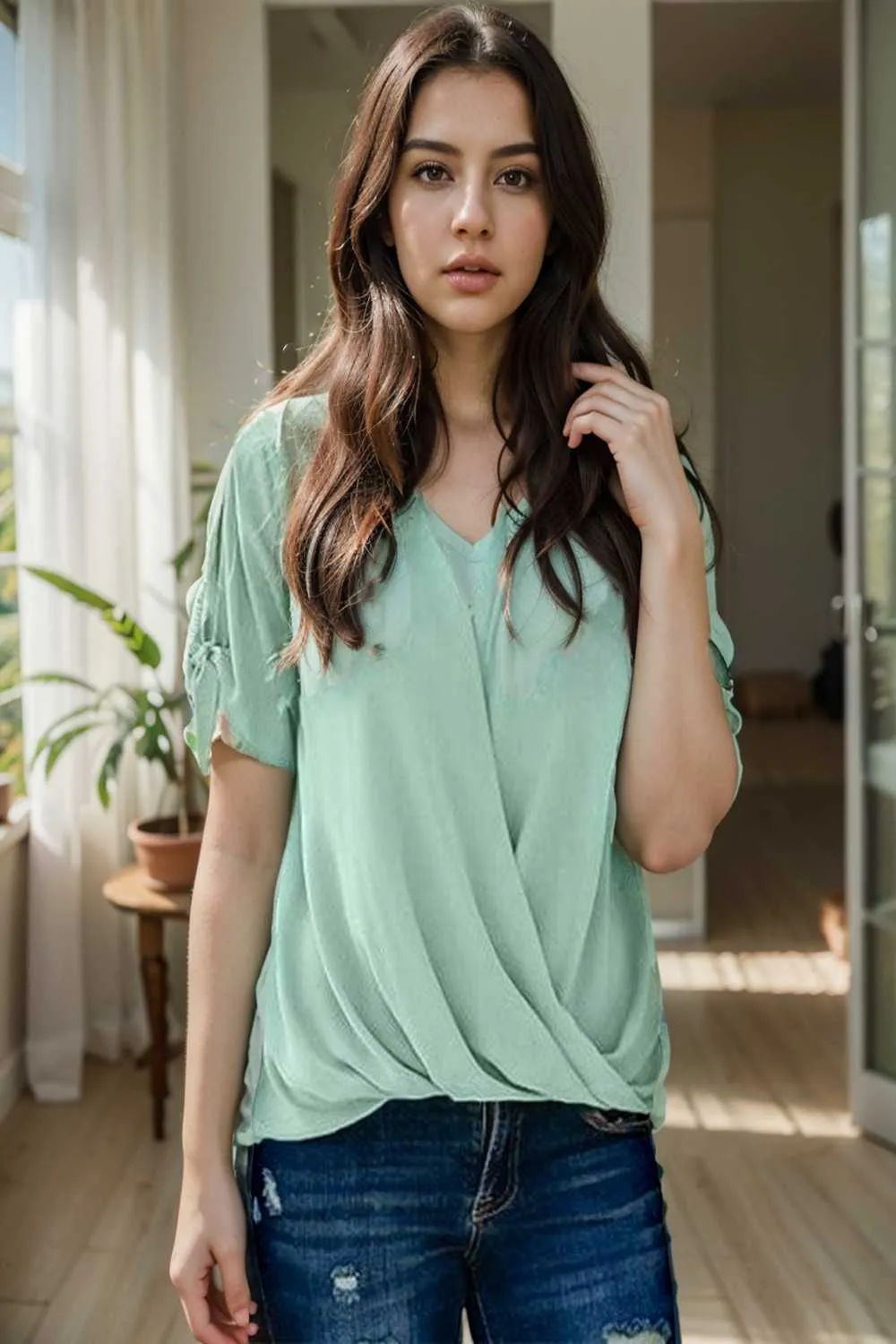 women s blouses loose solid belted long sleeve blouse