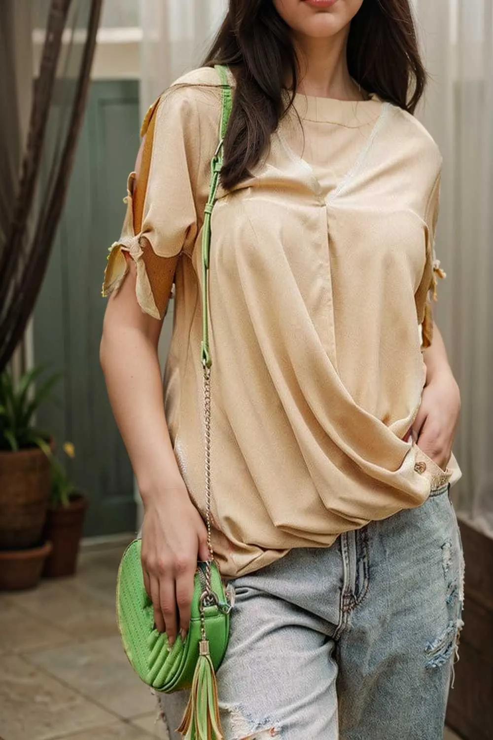 women s blouses loose solid belted long sleeve blouse