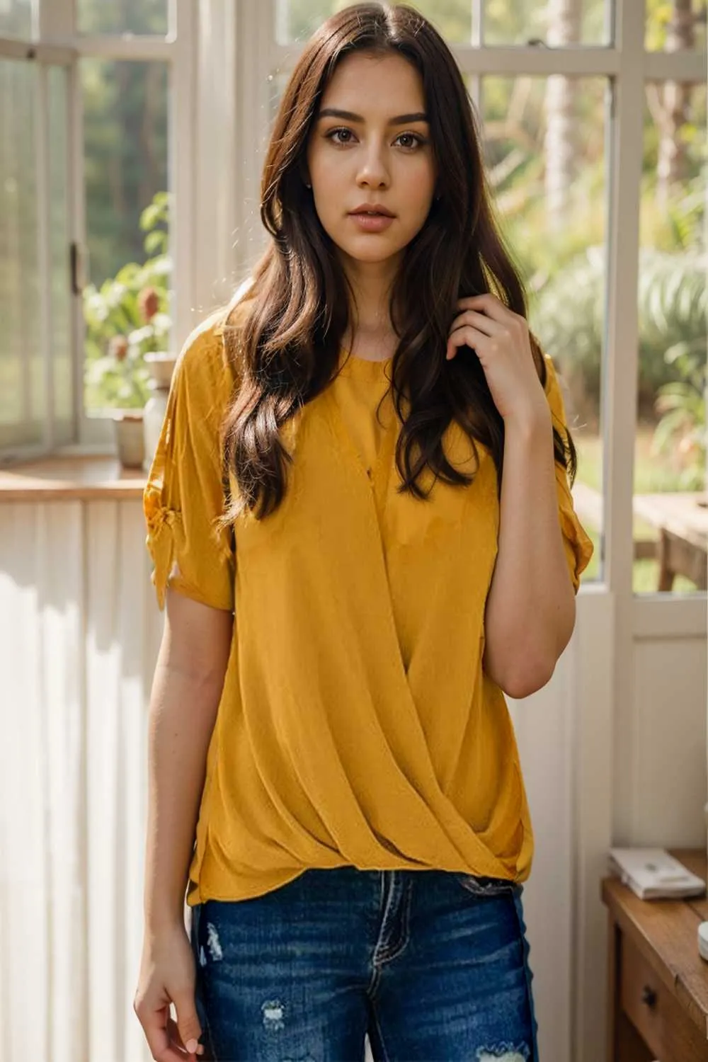 women s blouses loose solid belted long sleeve blouse