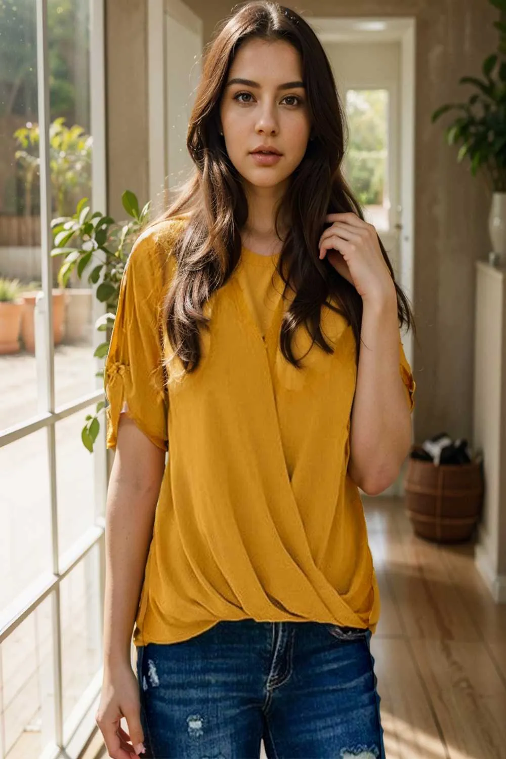 women s blouses loose solid belted long sleeve blouse