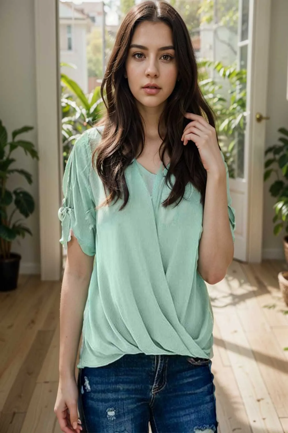 women s blouses loose solid belted long sleeve blouse