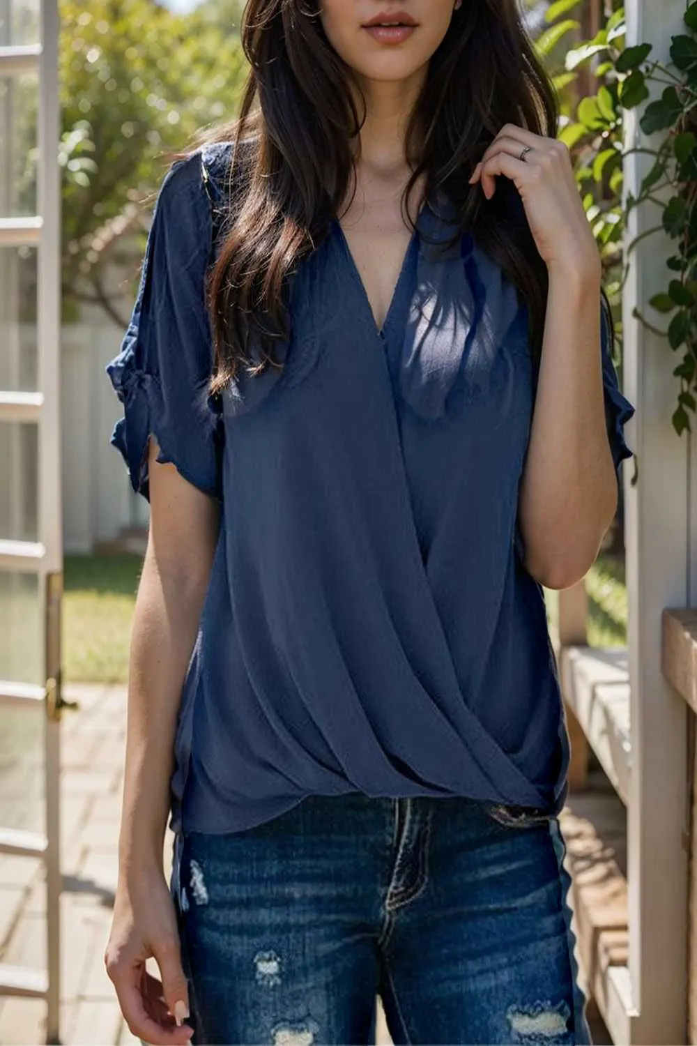 women s blouses loose solid belted long sleeve blouse