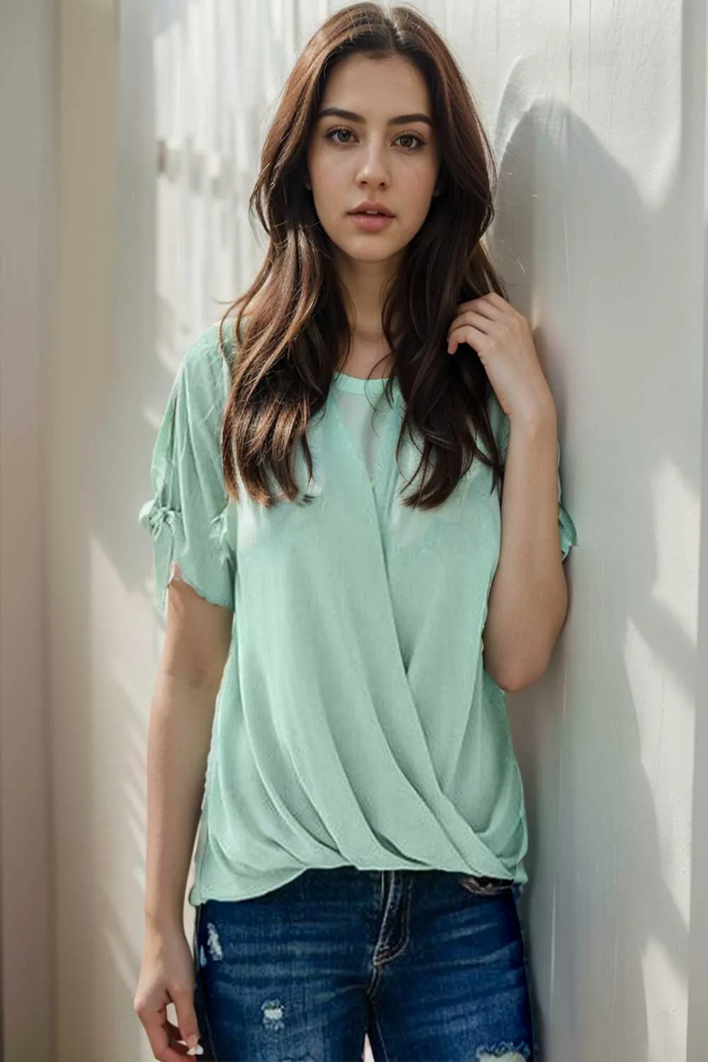 women s blouses loose solid belted long sleeve blouse
