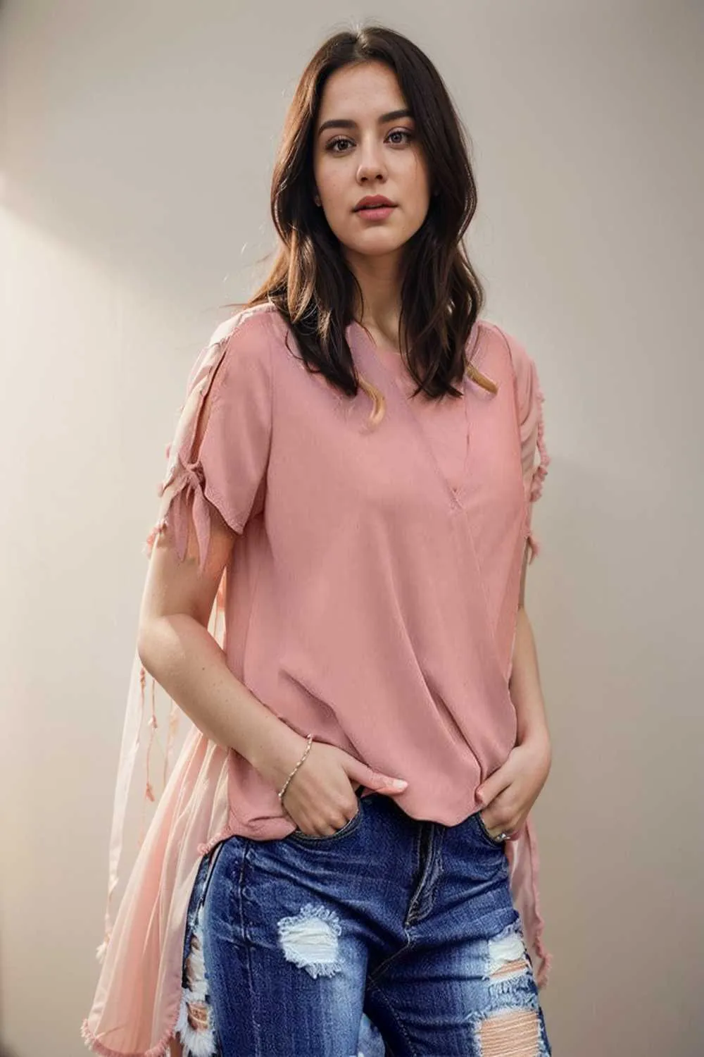 women s blouses loose solid belted long sleeve blouse