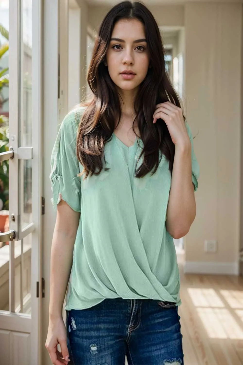 women s blouses loose solid belted long sleeve blouse