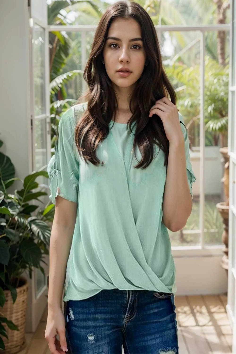women s blouses loose solid belted long sleeve blouse