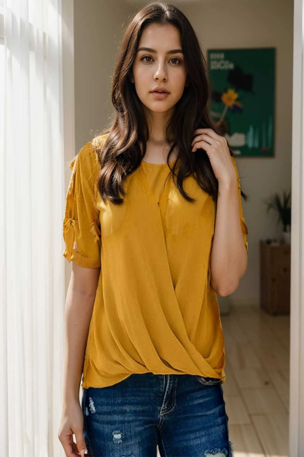 women s blouses loose solid belted long sleeve blouse