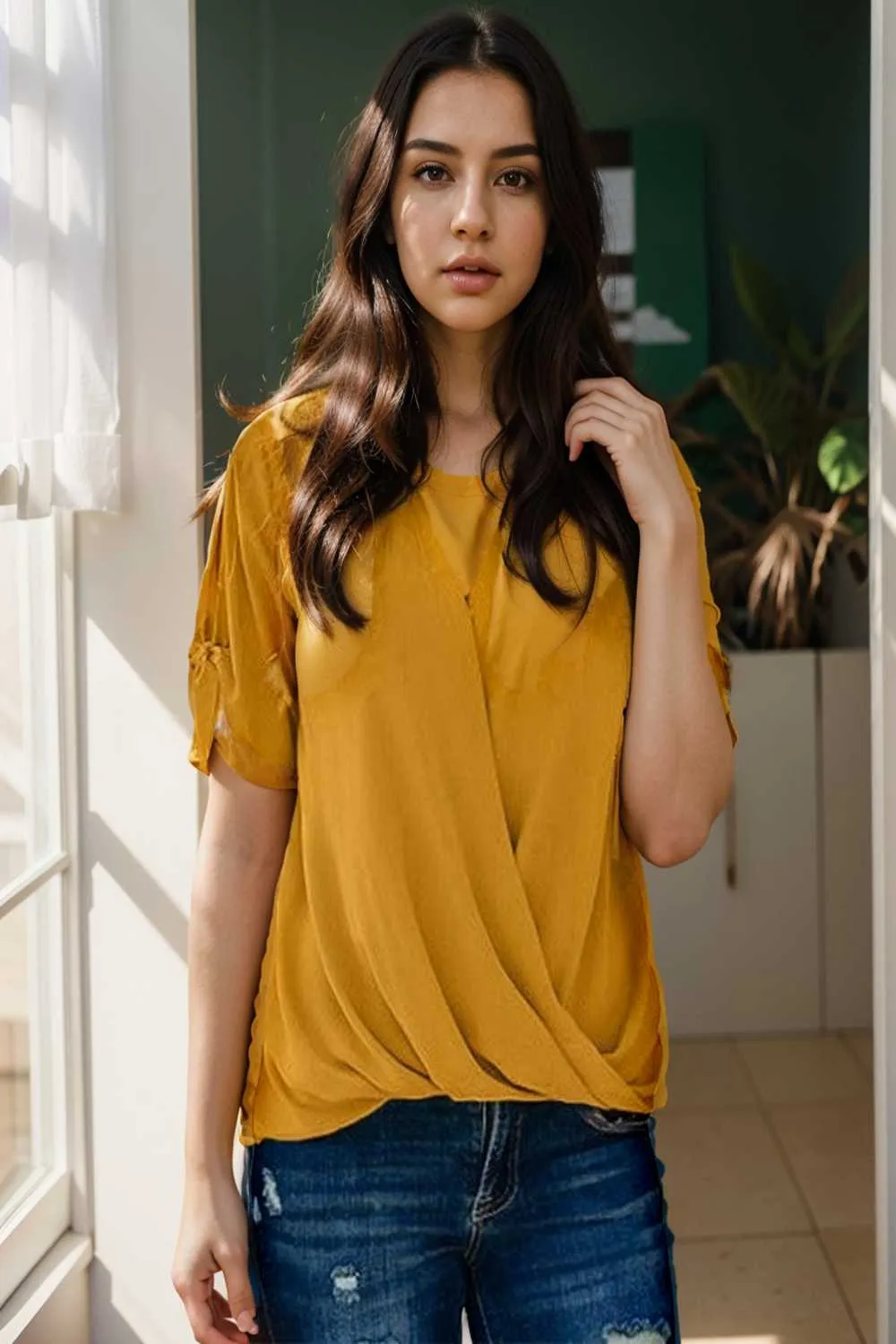 women s blouses loose solid belted long sleeve blouse
