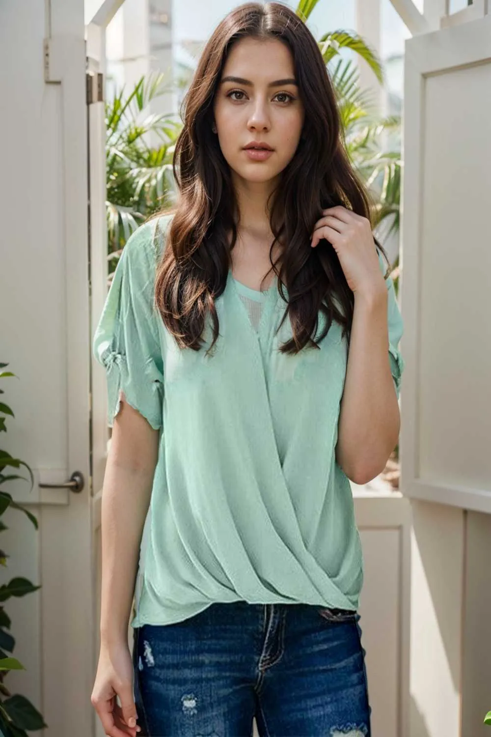 women s blouses loose solid belted long sleeve blouse