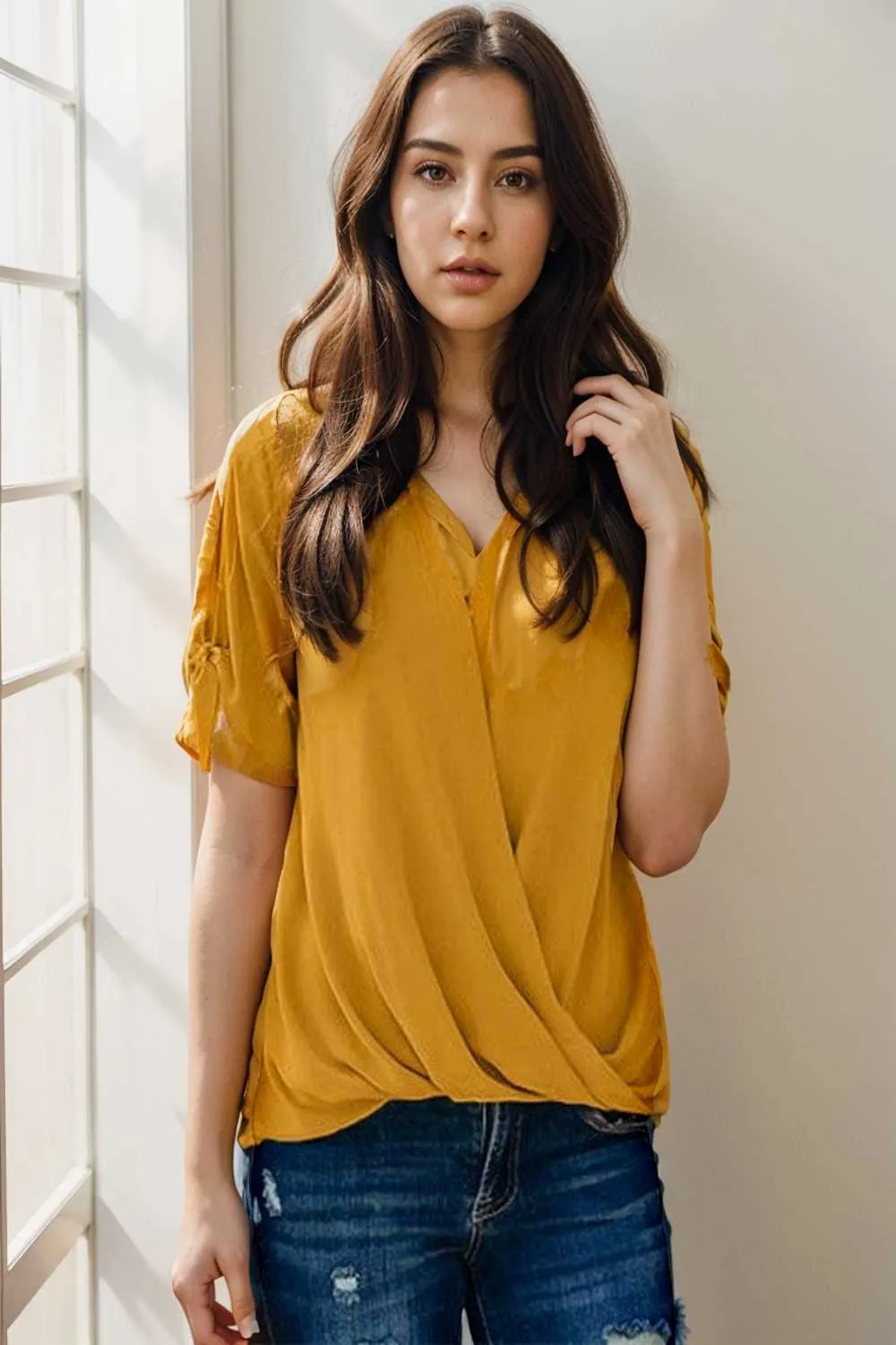 women s blouses loose solid belted long sleeve blouse