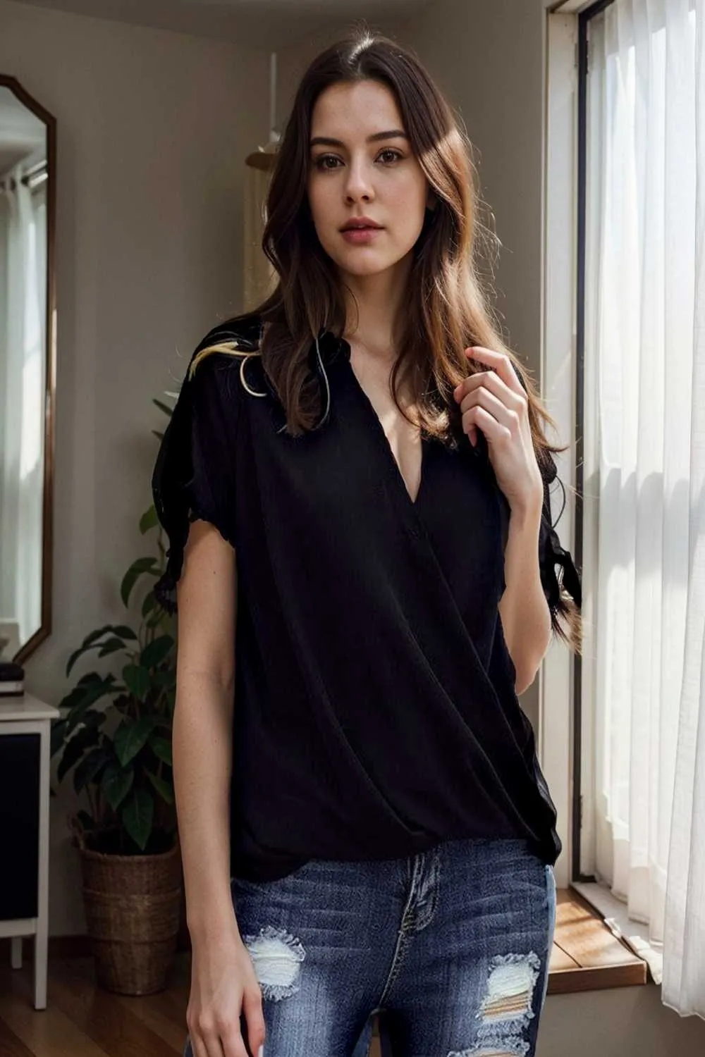 women s blouses loose solid belted long sleeve blouse