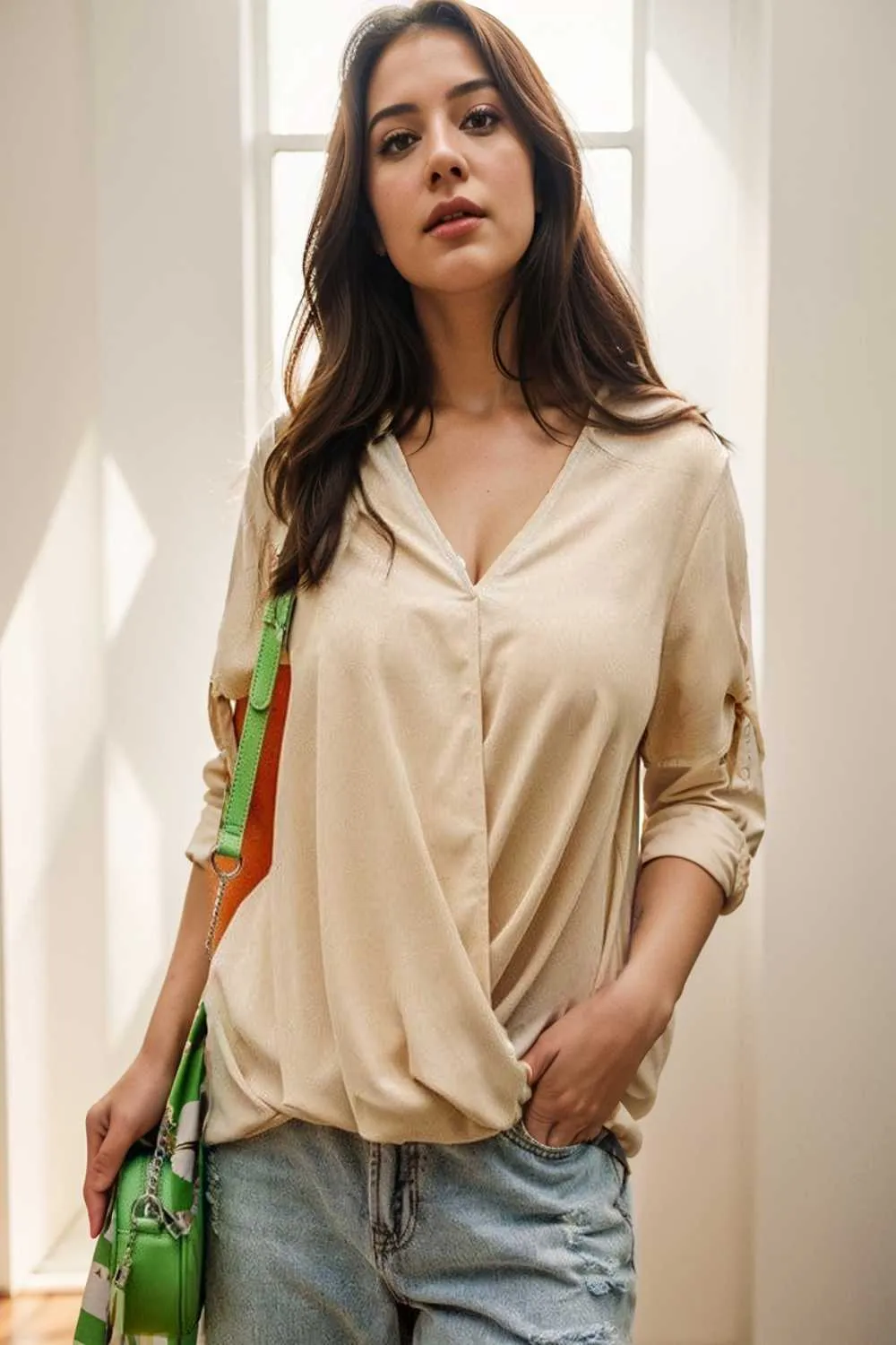 women s blouses loose solid belted long sleeve blouse