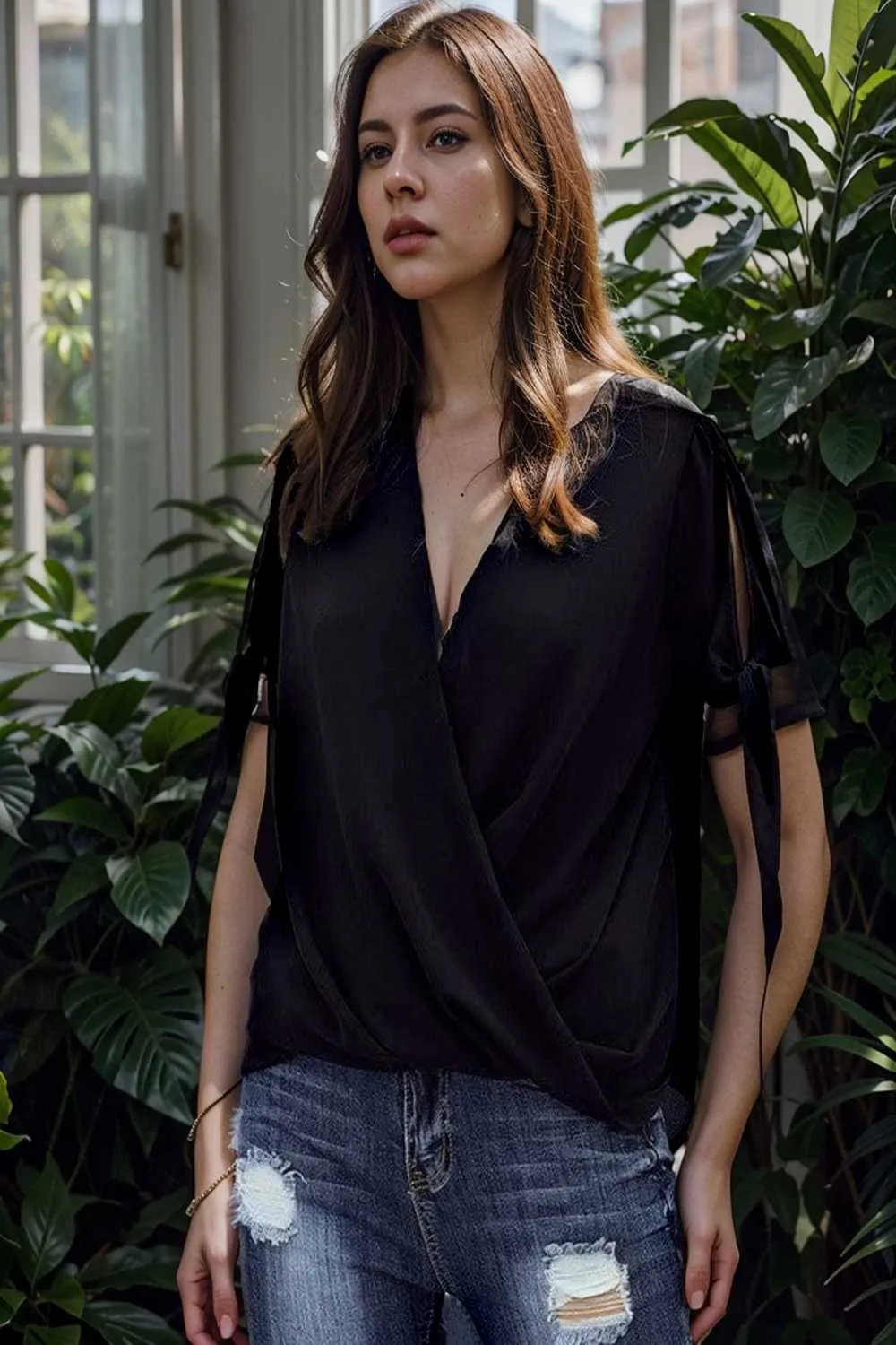 women s blouses loose solid belted long sleeve blouse