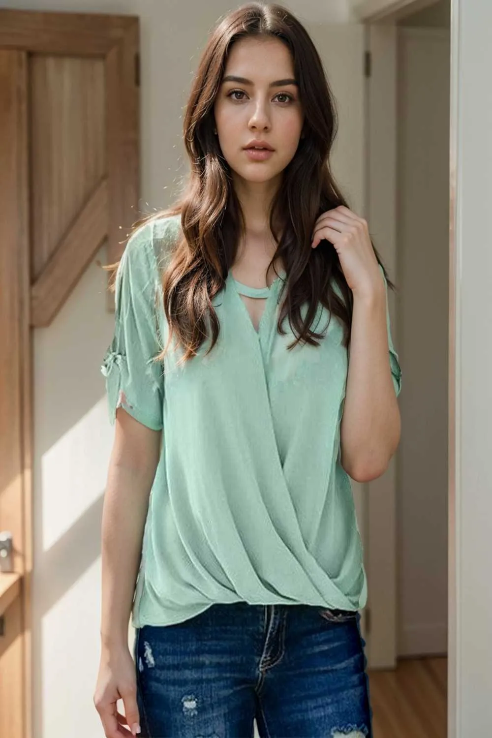 women s blouses loose solid belted long sleeve blouse