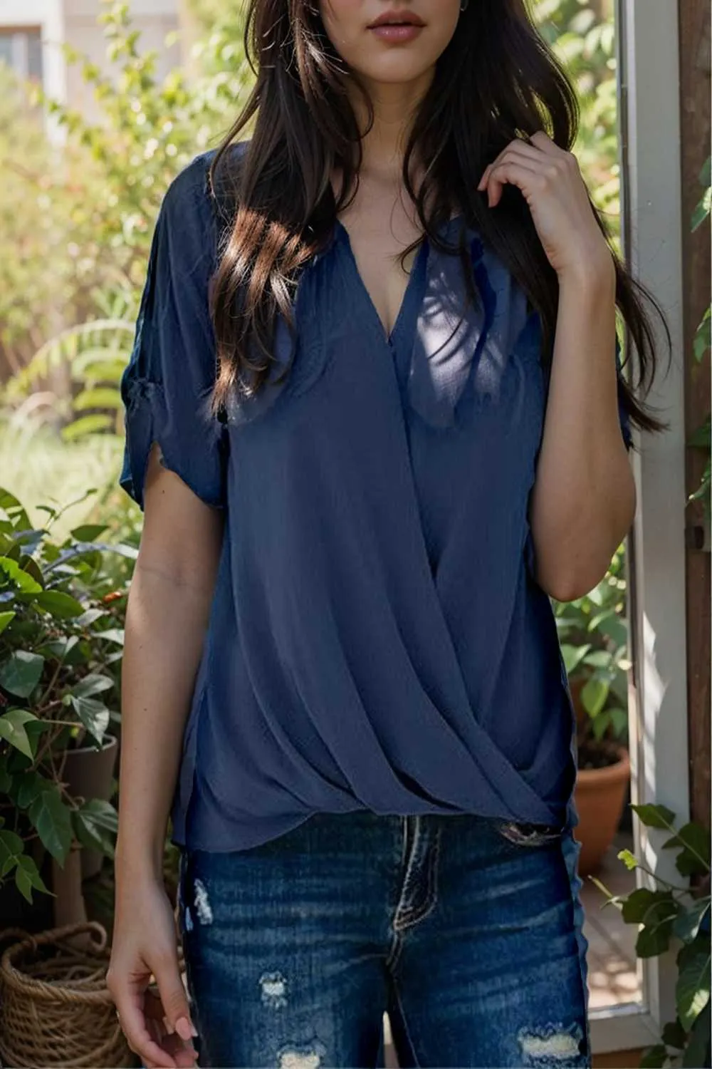 women s blouses loose solid belted long sleeve blouse