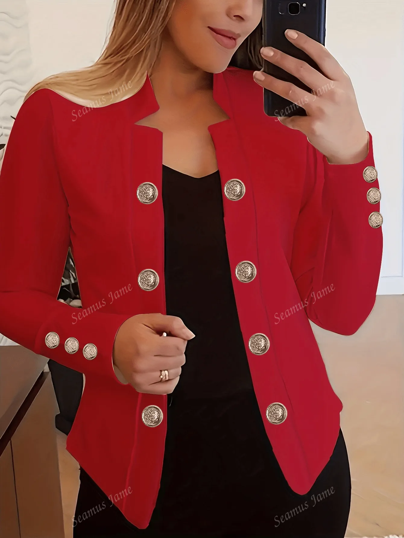 Women Solid Color Button Down Long Sleeve Jacket, Spring & Fall
