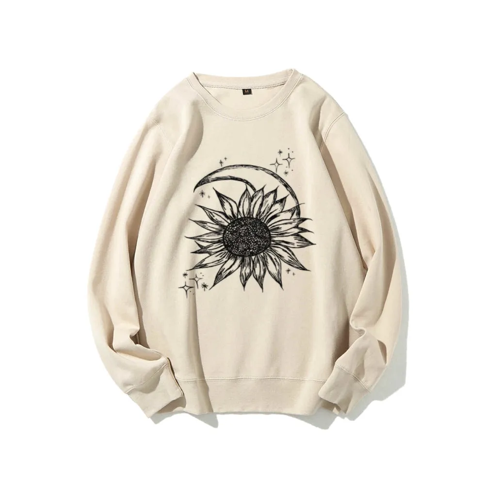 Women Sunflower Moon Graphic Sweatshirts