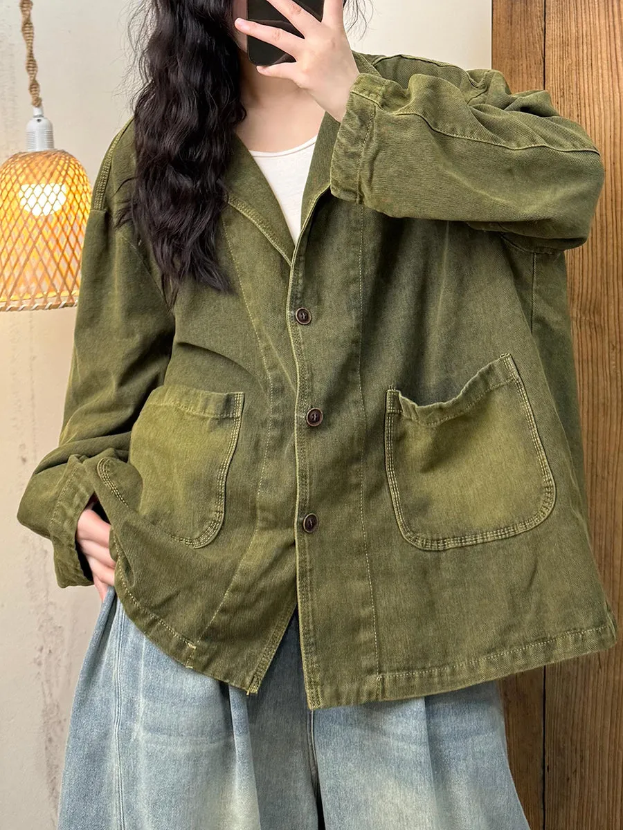 Women Vintage Spring Turn-down Collar Denim Coat