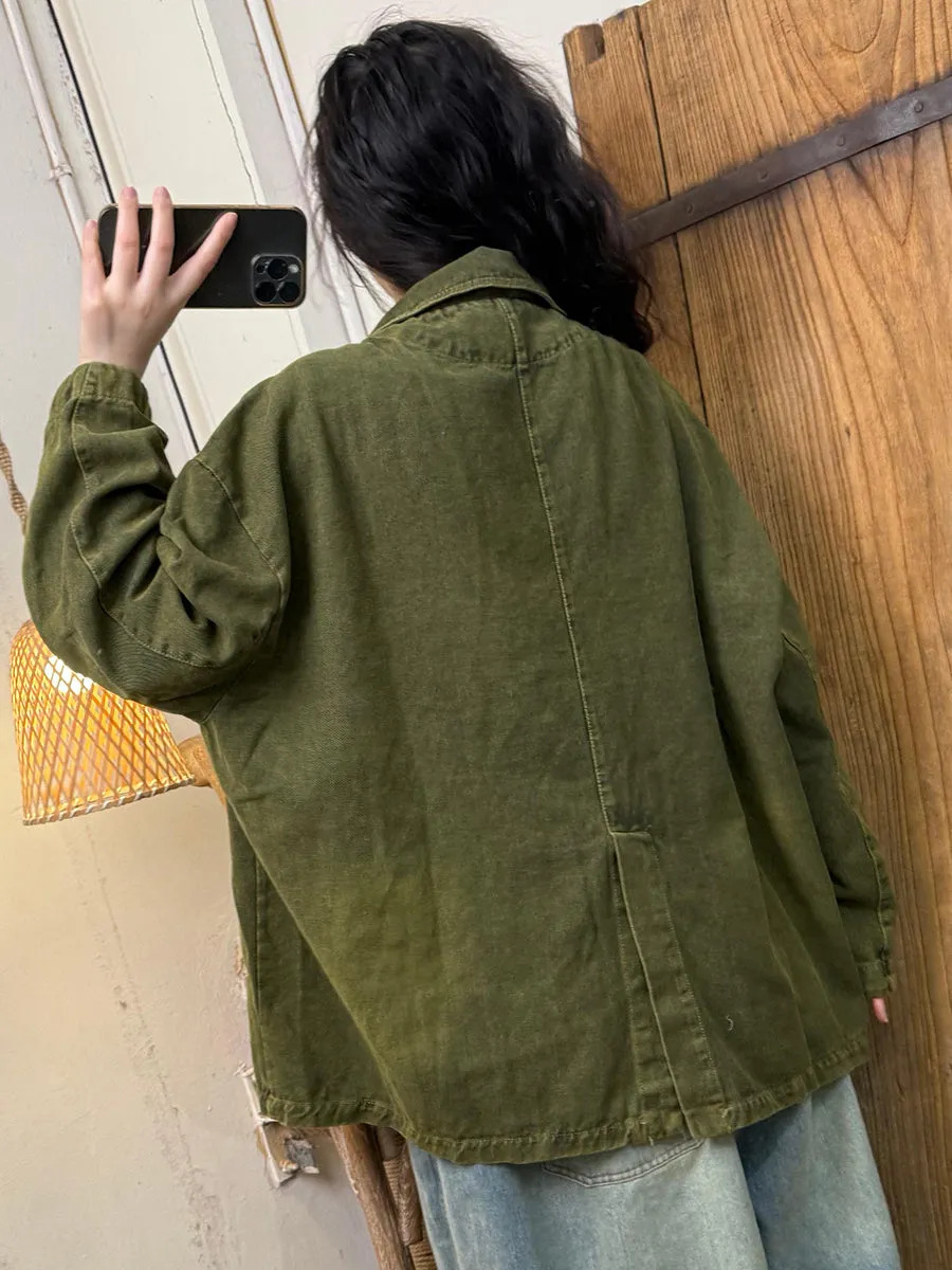 Women Vintage Spring Turn-down Collar Denim Coat