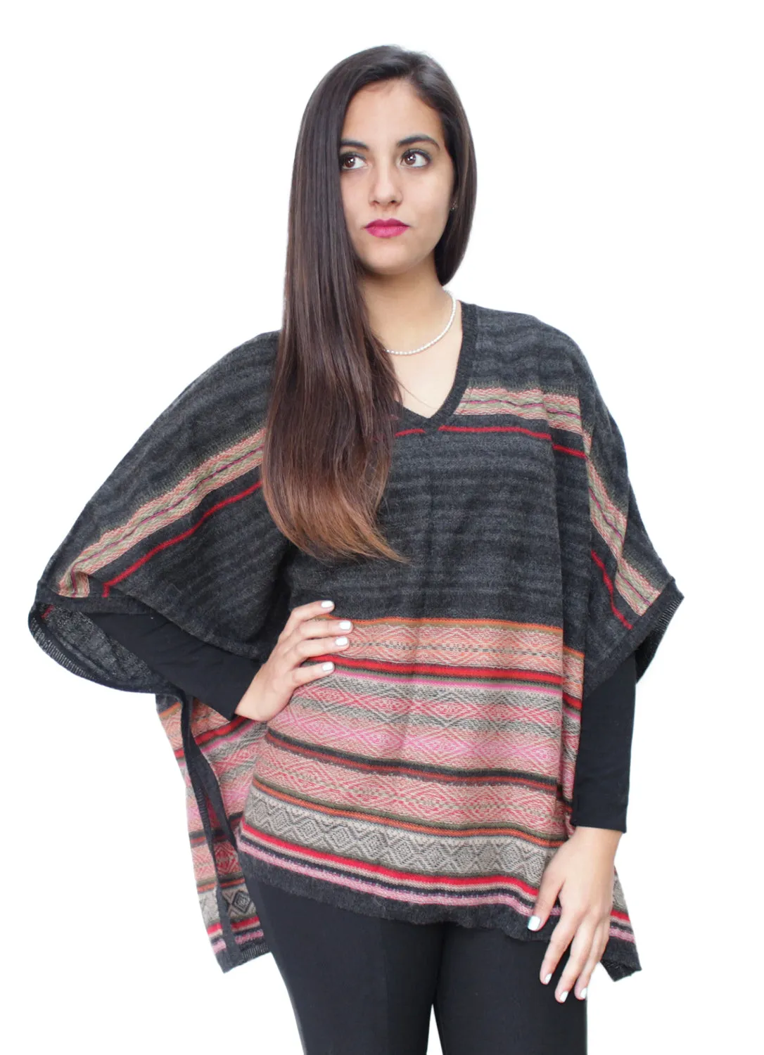 Women's 100% Baby Alpaca Wool Knitted Poncho Sweater Cape
