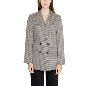 Women's Black Checked Blazer with Buttons and Front Pockets