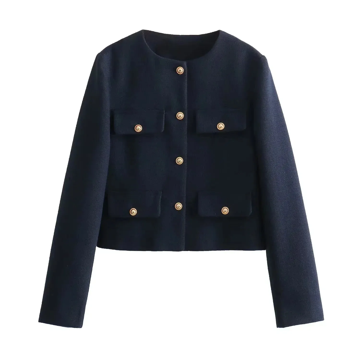 Women's Cropped Button Jacket Long Sleeve Elegant Outerwear