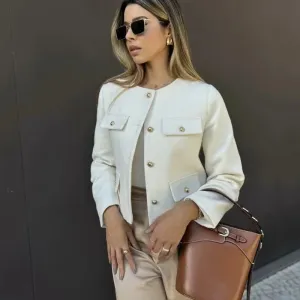 Women's Cropped Button Jacket Long Sleeve Elegant Outerwear