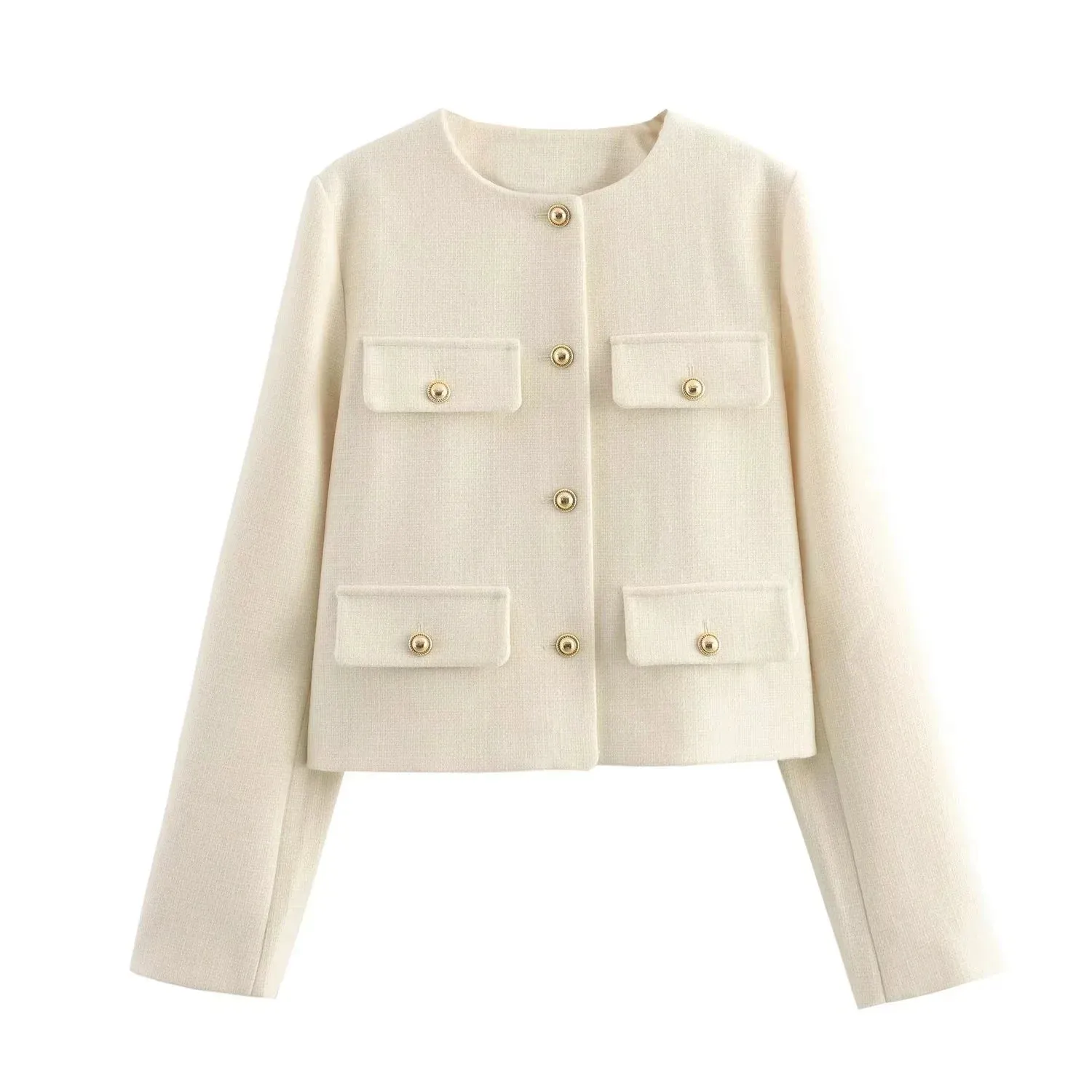 Women's Cropped Button Jacket Long Sleeve Elegant Outerwear