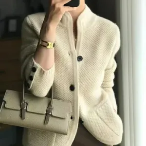 Women's Knitted Button Down Jacket | Long
