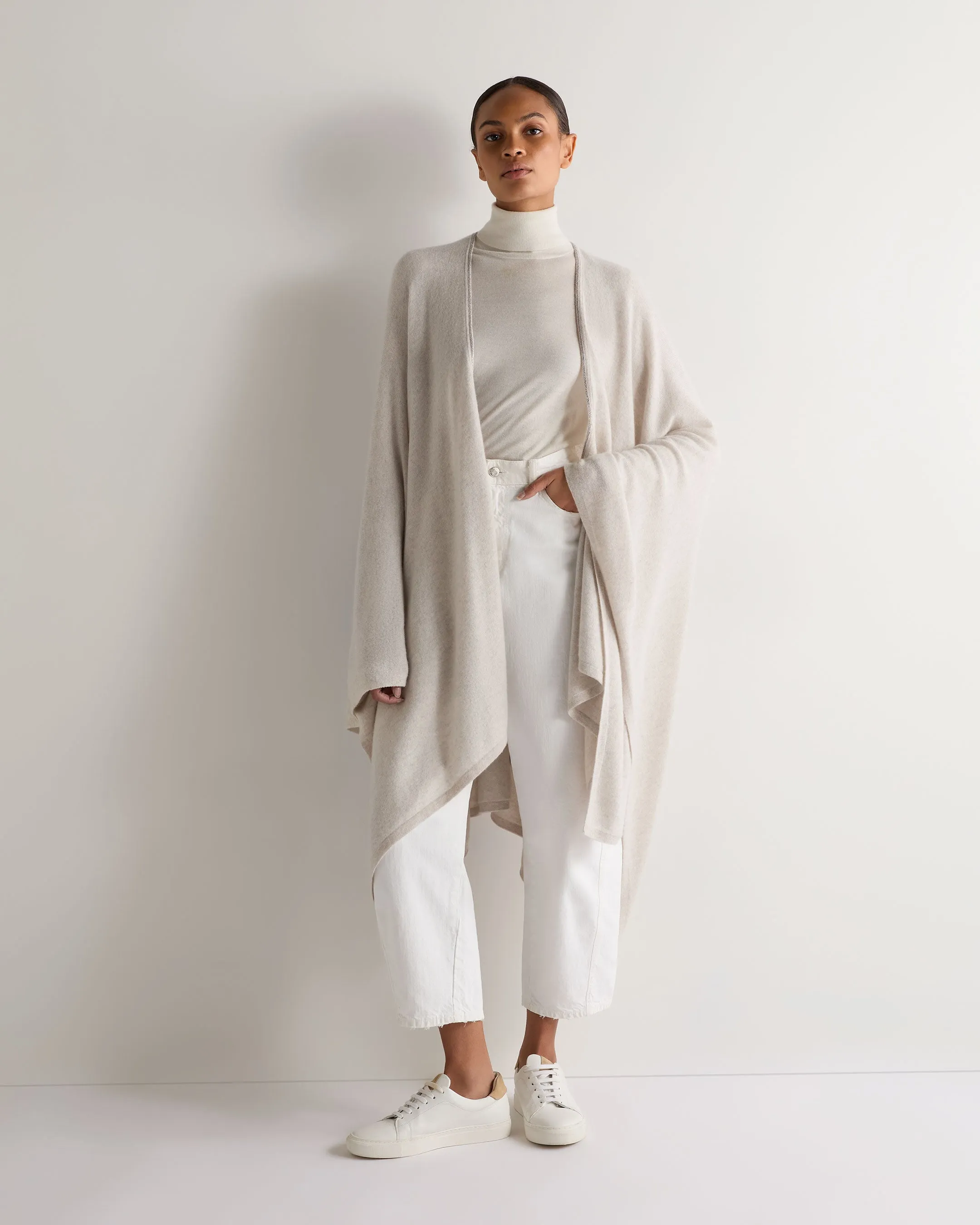 Women's Lily Metal Trim Lightweight Cashmere Cape Pebble Grey
