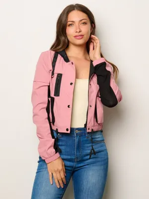 WOMEN'S LONG SLEEVE BUTTON CLOSURE FRONT POCKETS HOODED JACKET