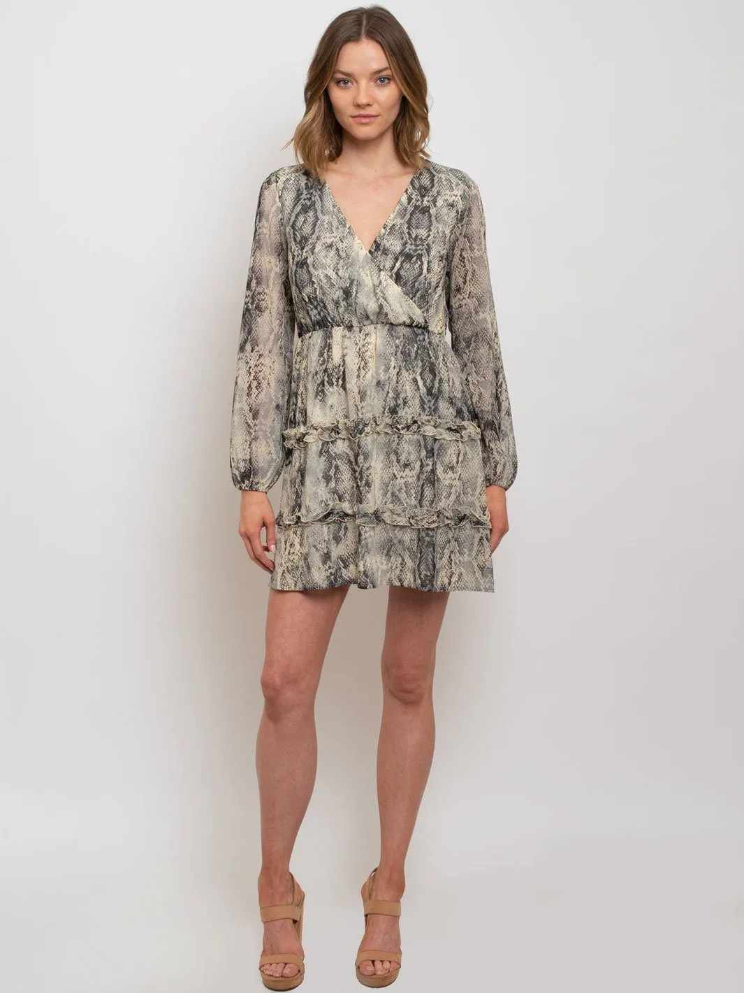 WOMEN'S LONG SLEEVE RUFFLED MINI DRESS