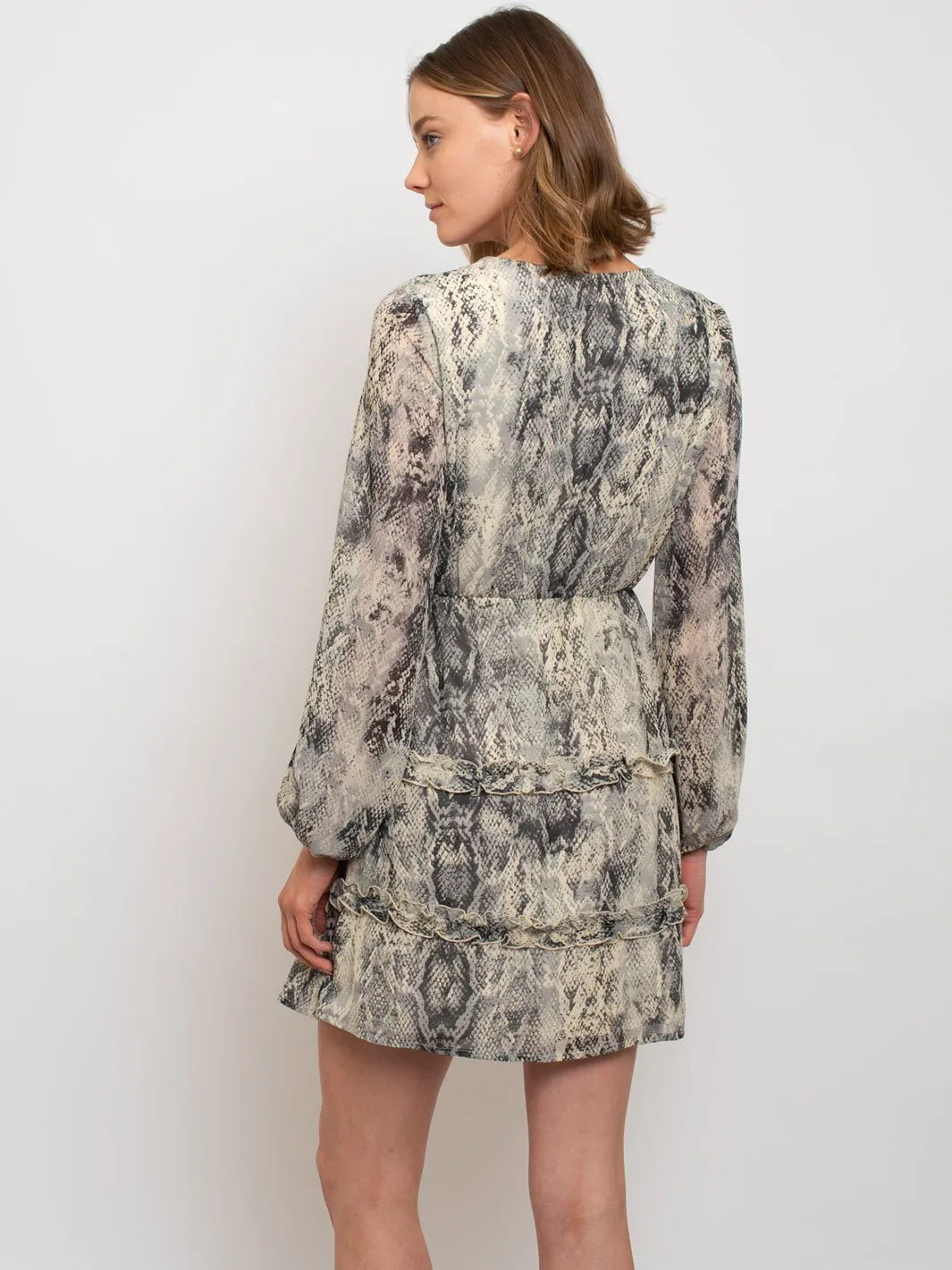 WOMEN'S LONG SLEEVE RUFFLED MINI DRESS