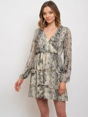 WOMEN'S LONG SLEEVE RUFFLED MINI DRESS