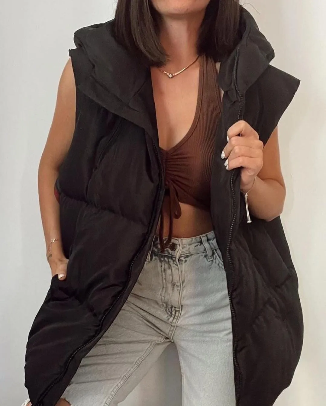 Womens Padded Down Vest Casual Stand Collar Puffer Lightweight Quilted Winter Warm Coat