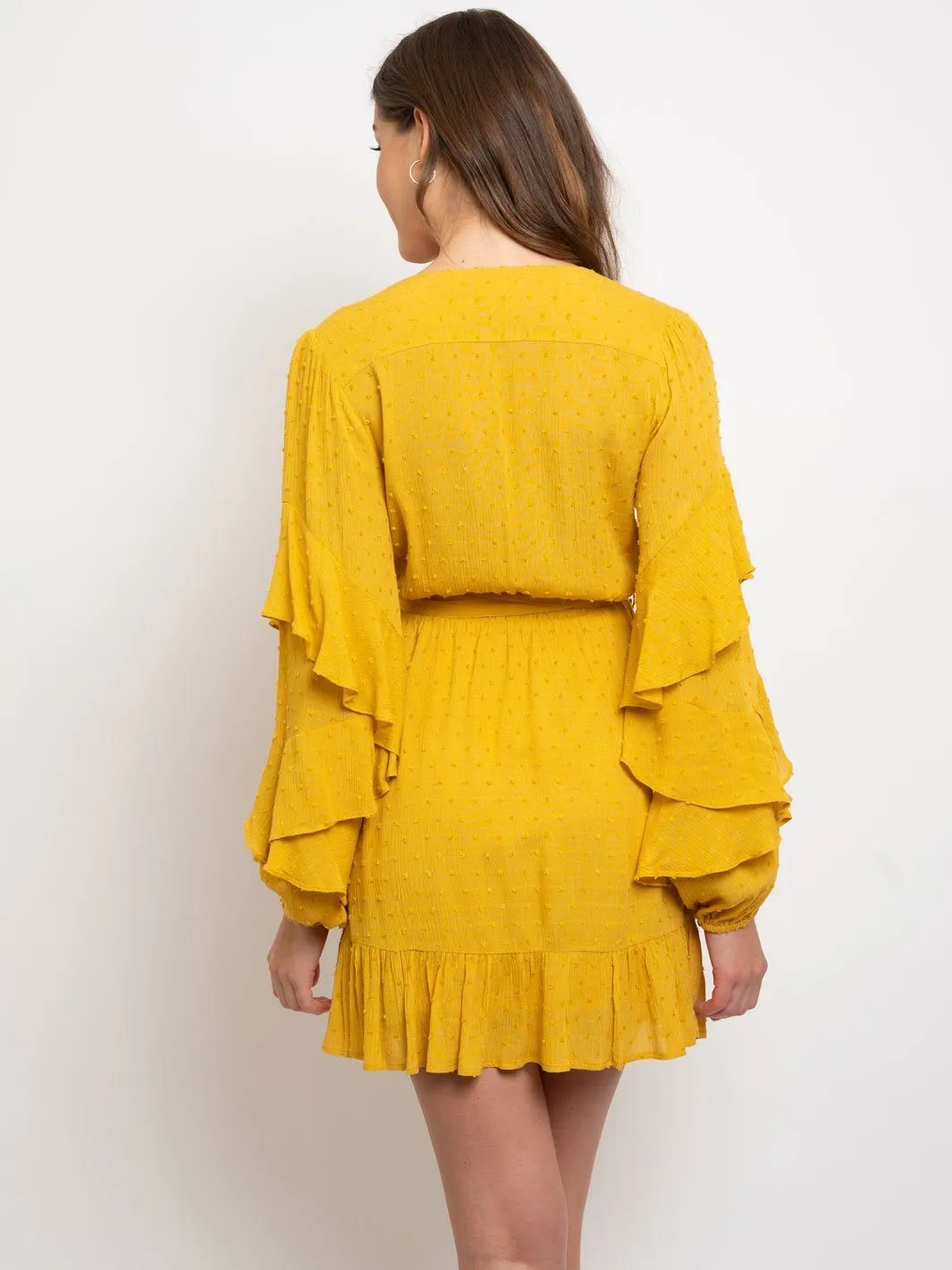 WOMEN'S SWISS DOTS RUFFLED SLEEVES DRESS
