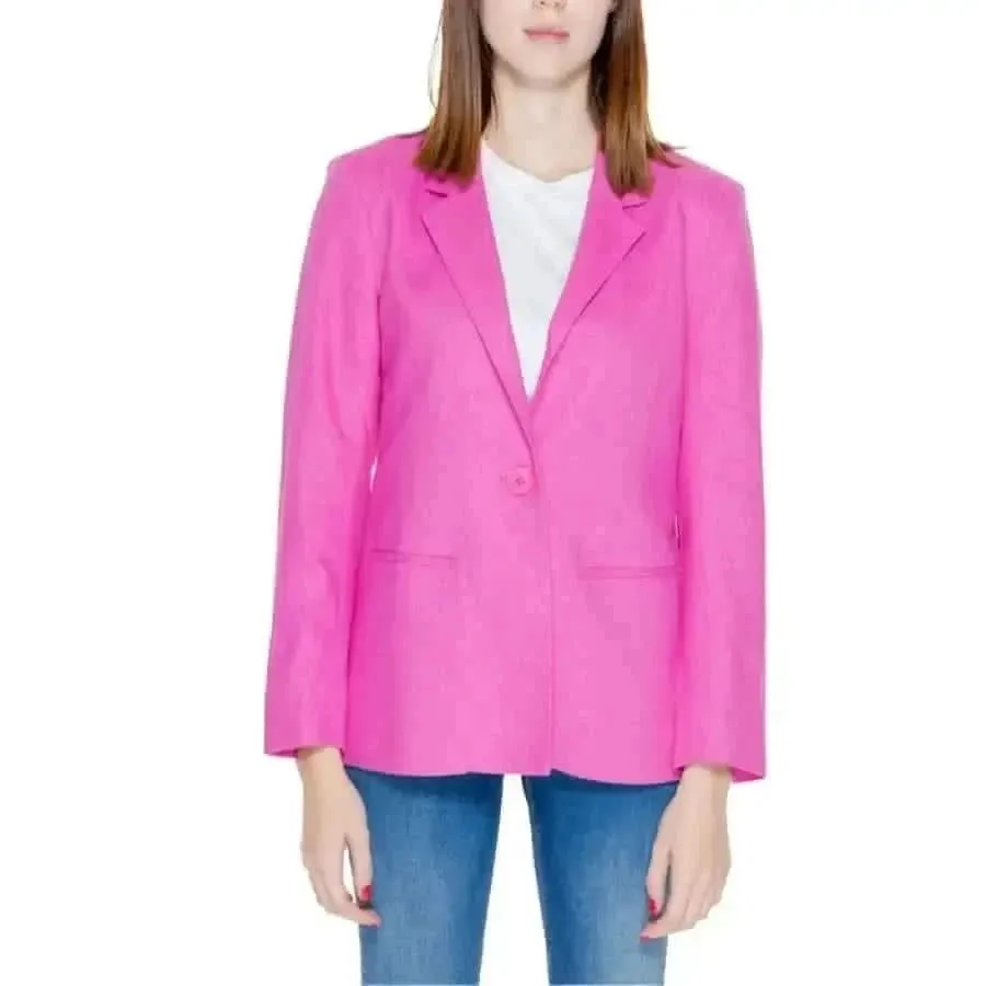 Women's White Pinstripe Blazer with Front Pockets