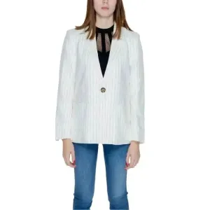 Women's White Pinstripe Blazer with Front Pockets
