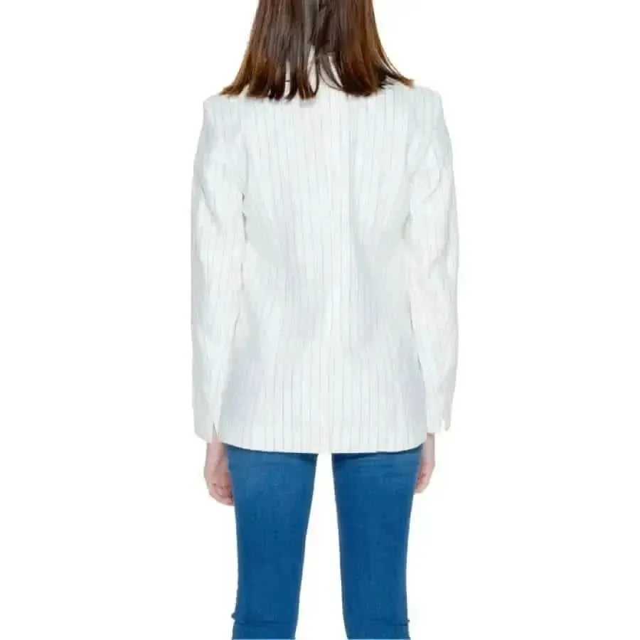 Women's White Pinstripe Blazer with Front Pockets