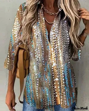 Xieyinshe - All-Over Print Long Sleeve Button-Up Shirt