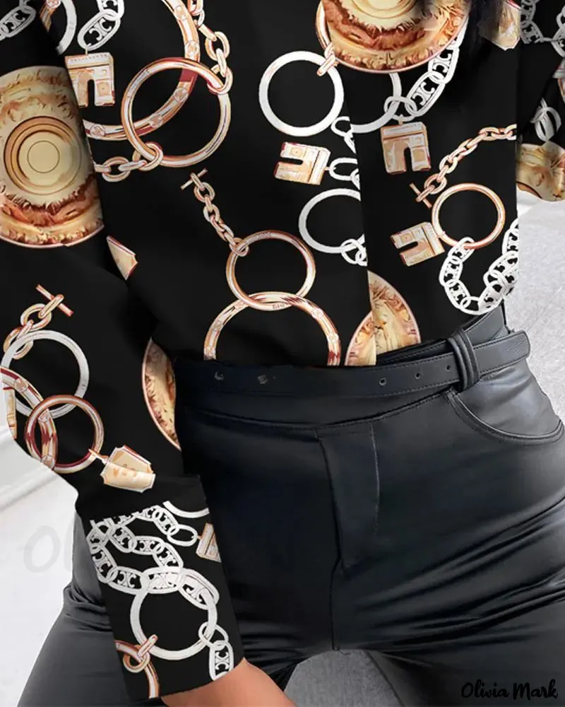 Xieyinshe - Baroque Scarf Print Long Sleeve Button Down Shirt