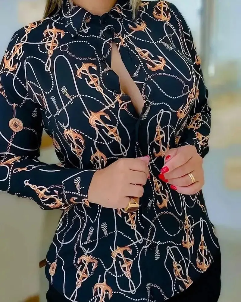 Xieyinshe - Boat Anchor Print Long Sleeve Shirt