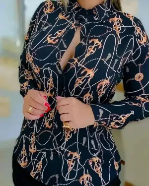 Xieyinshe - Boat Anchor Print Long Sleeve Shirt
