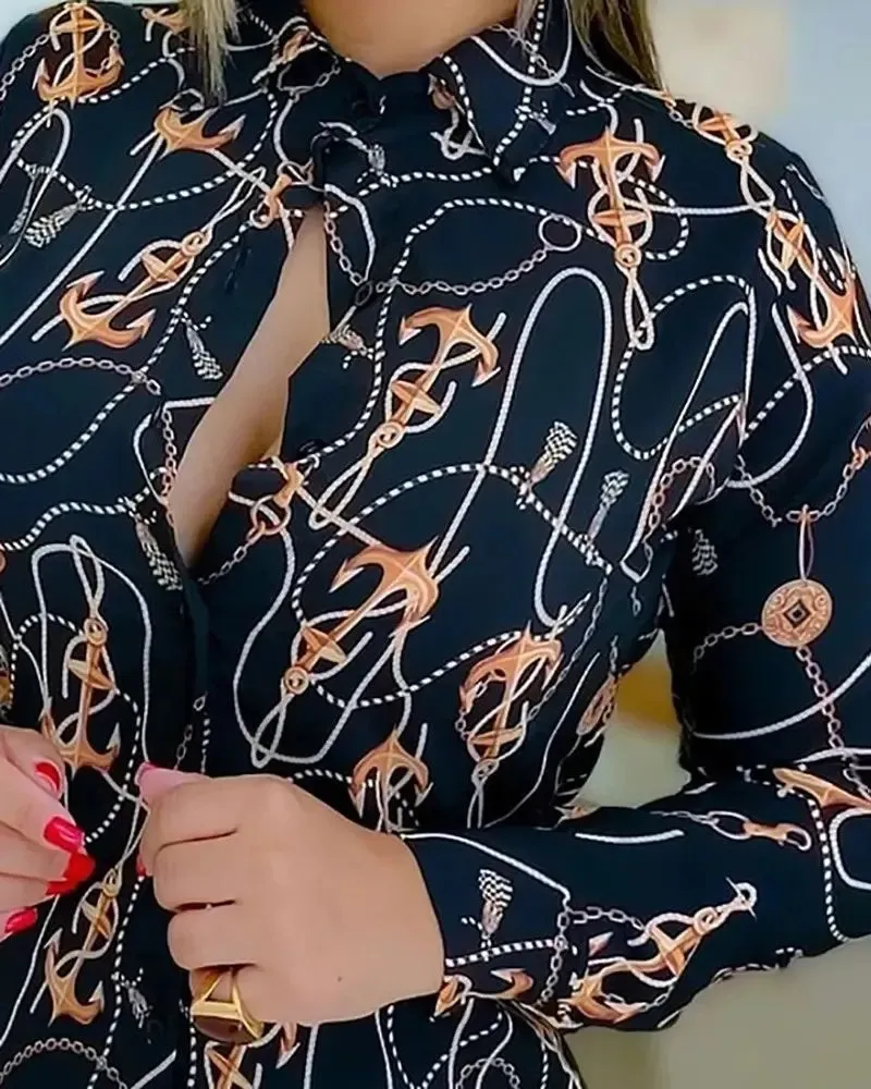 Xieyinshe - Boat Anchor Print Long Sleeve Shirt