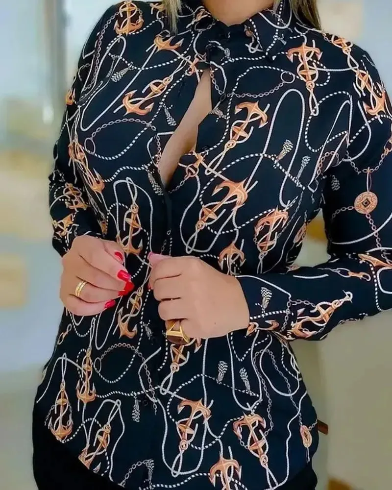 Xieyinshe - Boat Anchor Print Long Sleeve Shirt